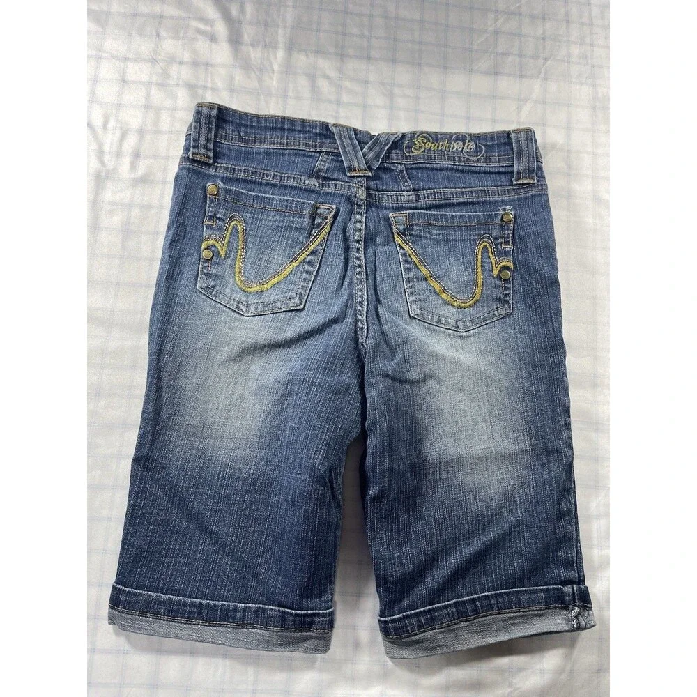 Southpole Girls Denim Bermuda Shorts Size 14 Blue Jean School Cuffed Stretch